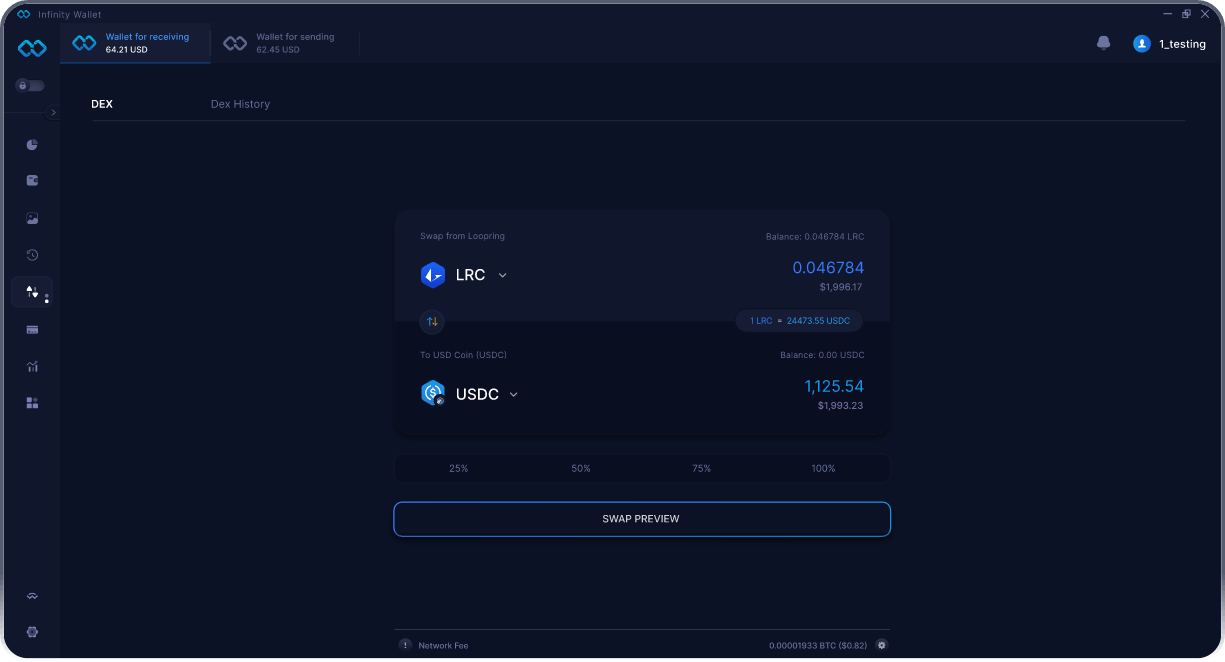 Portefeuille Mobile Loopring Infinity - Pont & Agrégateur DEX