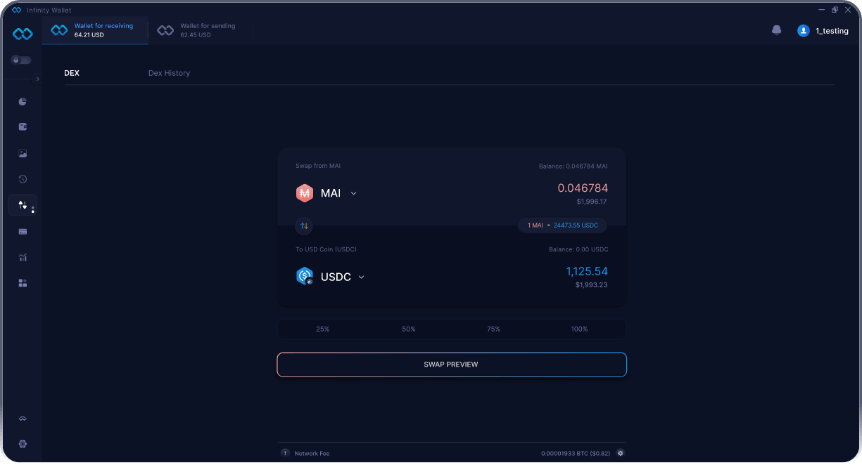 Wallet MAI Móvil de Infinity - Puente y Agregador DEX