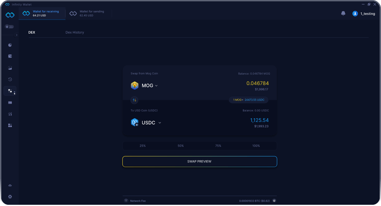 无限移动端Mog Coin钱包 - 桥接和DEX聚合器