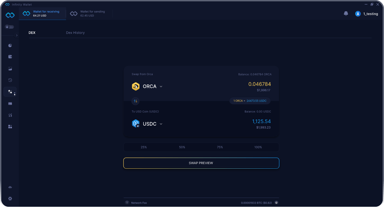 Infinity Mobile Orca Wallet - Bridge & DEX Aggregator