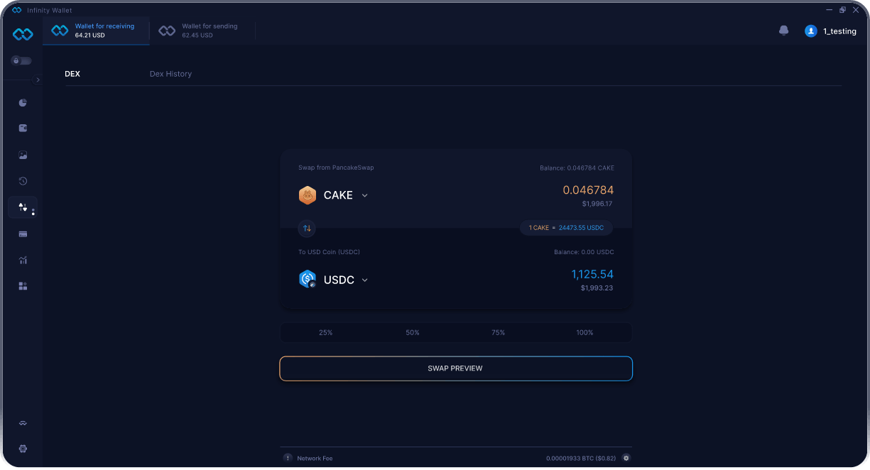 Infinity Móvel PancakeSwap Wallet - Ponte e Agregador DEX