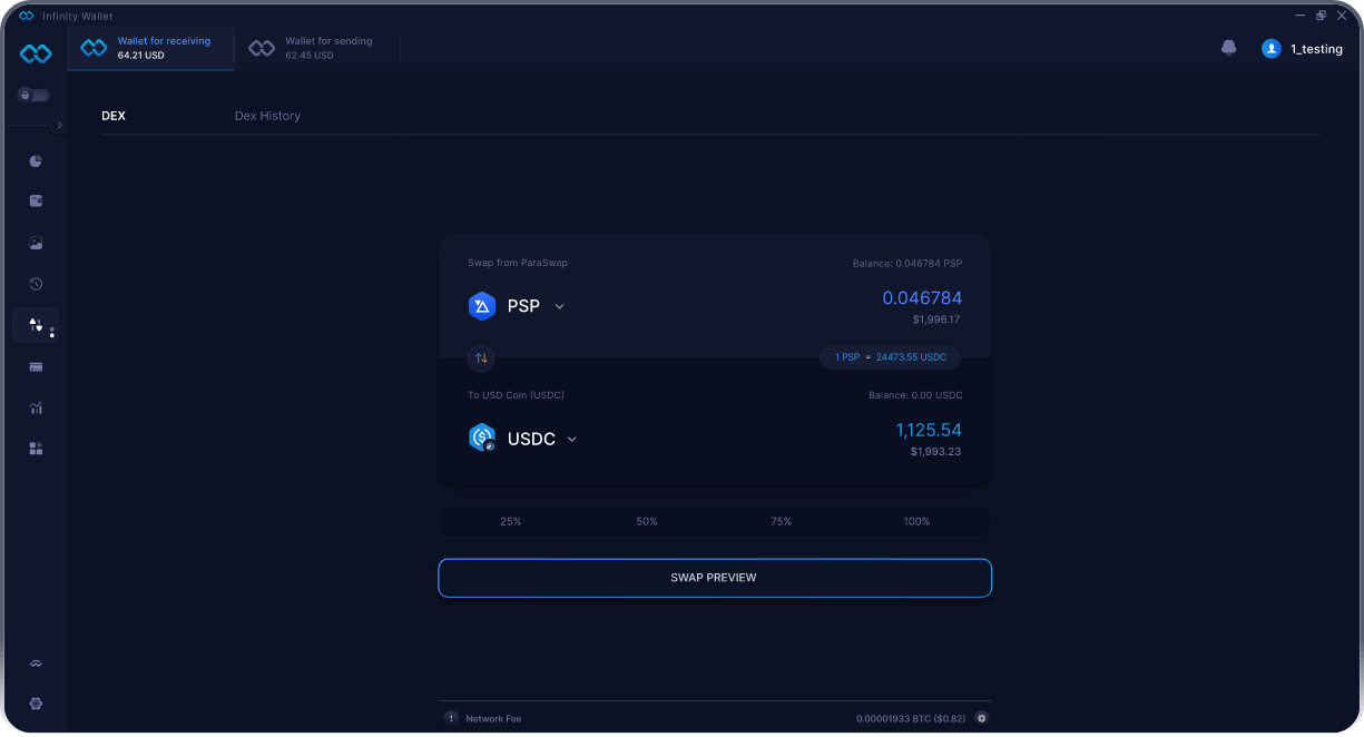 Wallet ParaSwap Móvil de Infinity - Puente y Agregador DEX