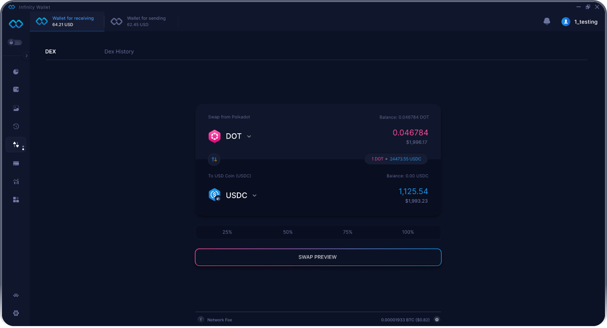 Wallet Polkadot Móvil de Infinity - Puente y Agregador DEX