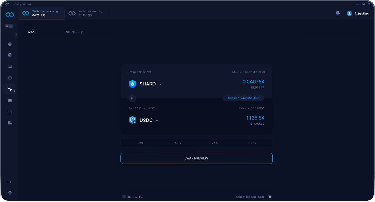 Infinity Móvel Shard Wallet - Ponte e Agregador DEX