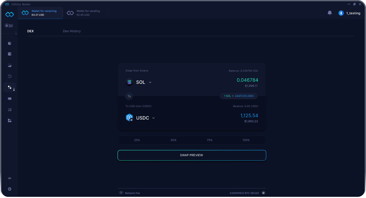 Infinity Móvel Solana Wallet - Ponte e Agregador DEX