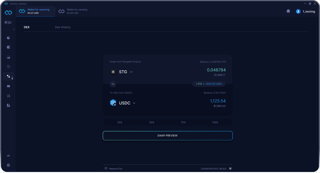 Portefeuille Mobile Stargate Finance Infinity - Pont & Agrégateur DEX