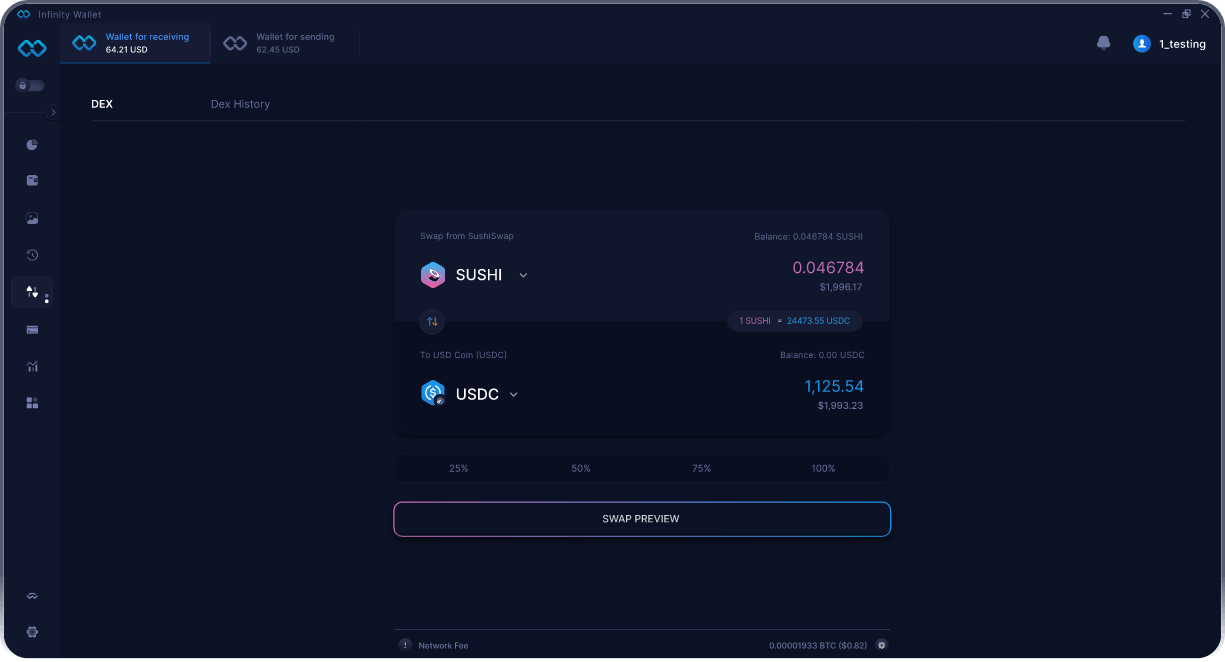 Infinity Móvel SushiSwap Wallet - Ponte e Agregador DEX