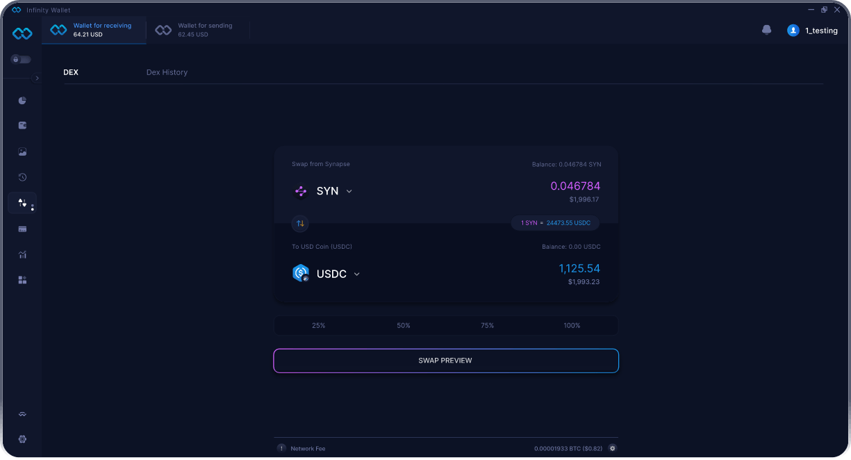 Portefeuille Mobile Synapse Infinity - Pont & Agrégateur DEX