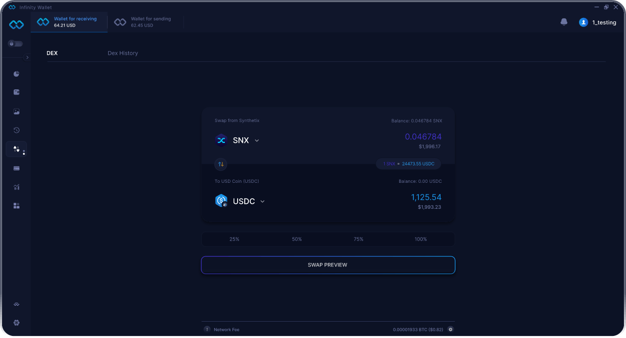 Portefeuille Mobile Synthetix Infinity - Pont & Agrégateur DEX