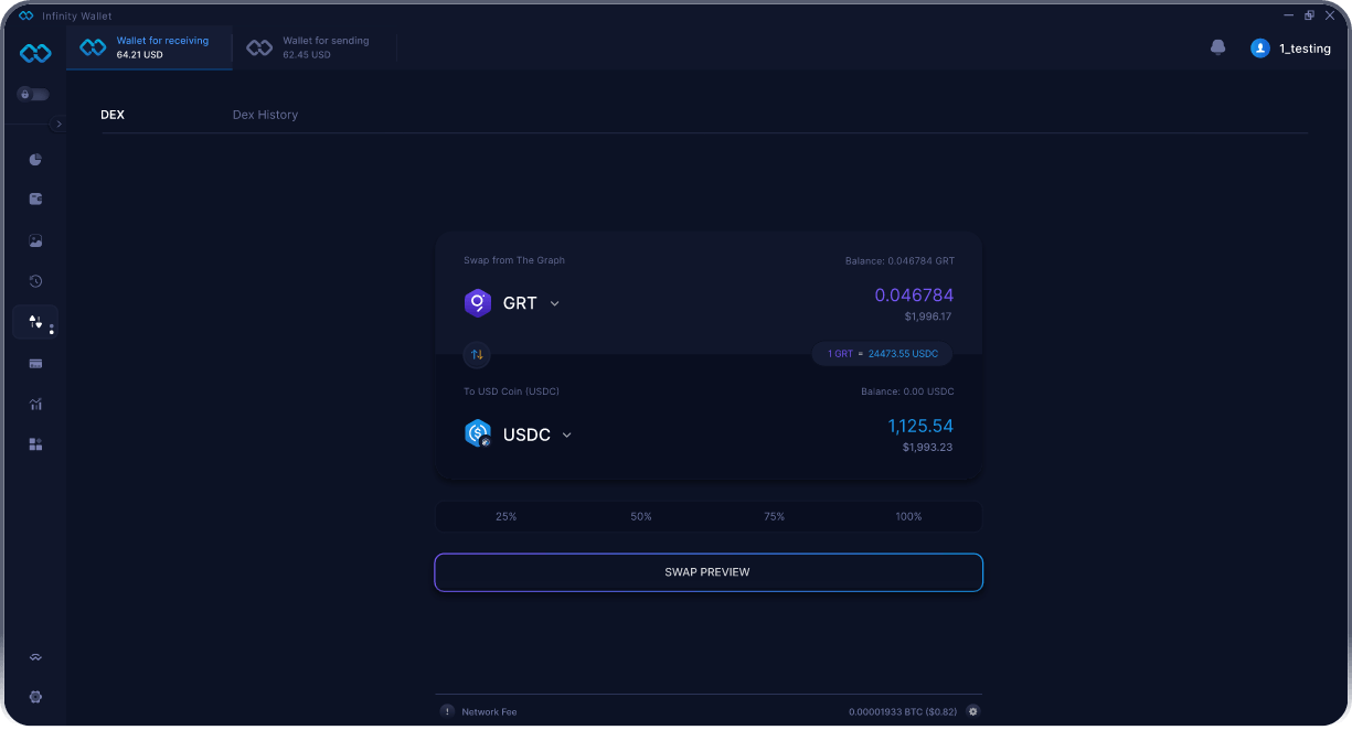 Infinity Mobile The Graph Wallet - Ponte & DEX Aggregatore