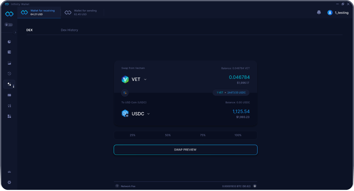 Portefeuille Mobile Vechain Infinity - Pont & Agrégateur DEX