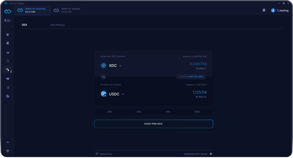 Wallet XDC Network Móvil de Infinity - Puente y Agregador DEX