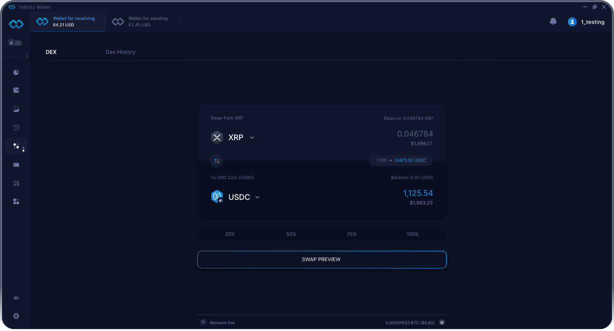 Portefeuille Mobile XRP Infinity - Pont & Agrégateur DEX