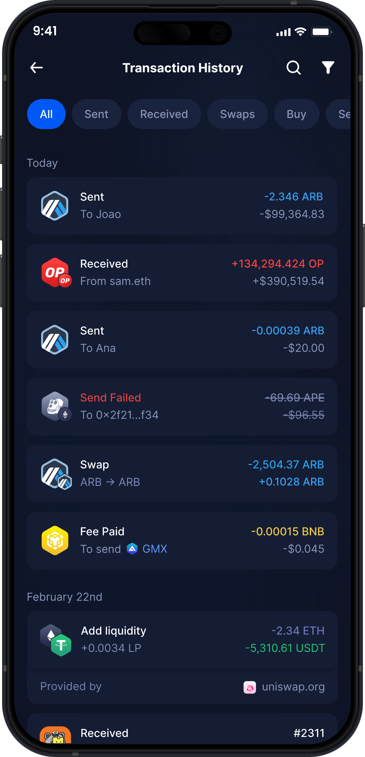 Wallet Arbitrum Móvil de Infinity - Historial Completo de Transacciones de ARB