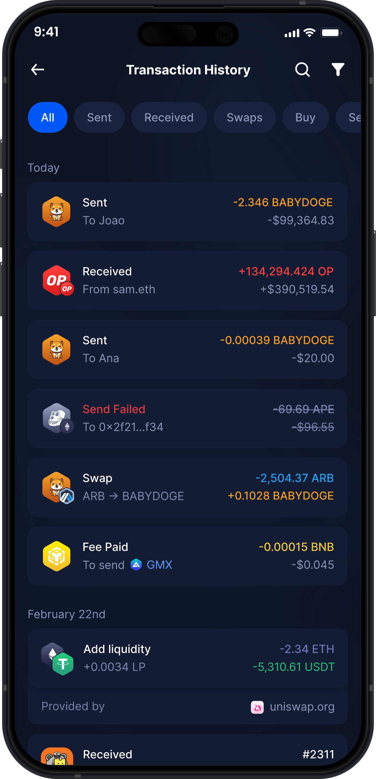 Infinity Mobile Baby Doge Wallet - Complete BABYDOGE Transaction History
