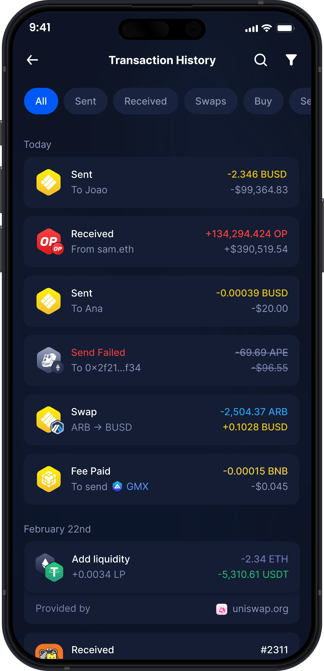 Infinity Mobile Binance USD Wallet - Complete BUSD Transaction History