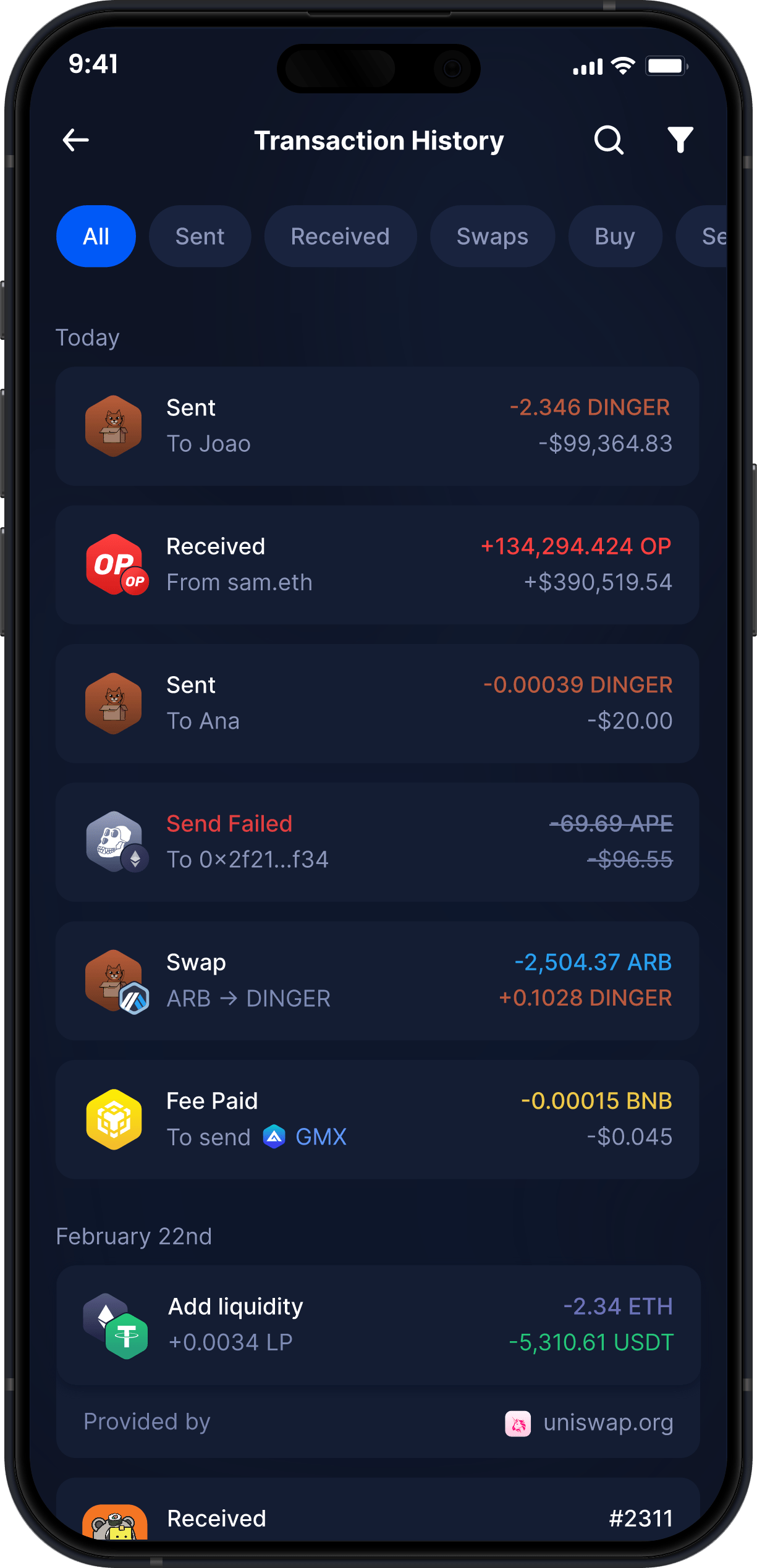 Infinity Mobile Dinger Wallet - Complete DINGER Transaction History