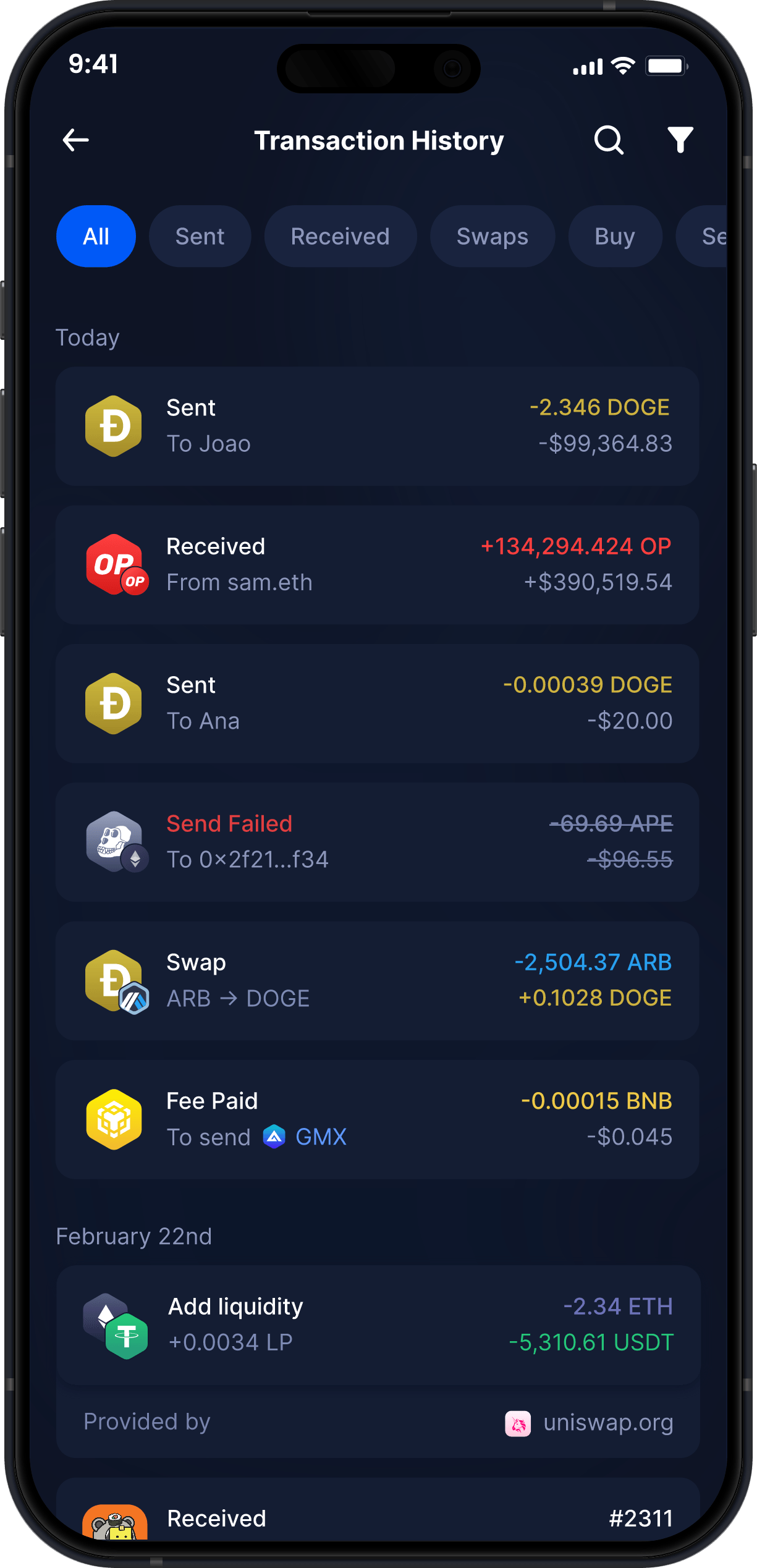 Wallet Dogecoin Móvil de Infinity - Historial Completo de Transacciones de DOGE