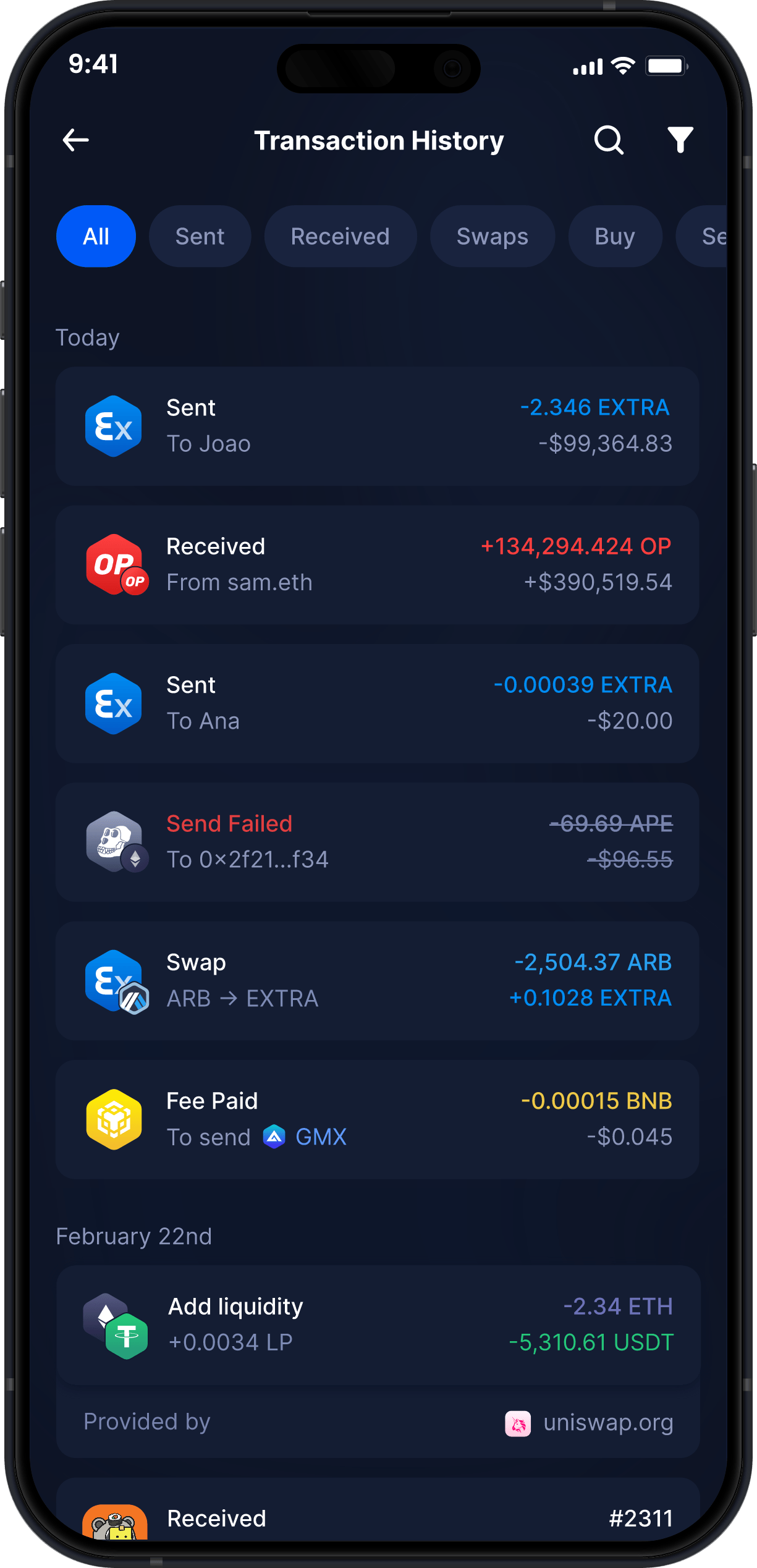 Infinity Mobile Extra Finance Wallet - Complete EXTRA Transaction History