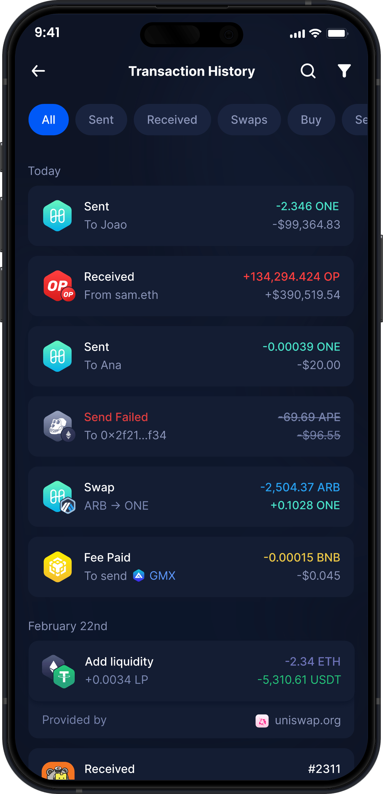 Infinity Mobile Harmony Wallet - Complete ONE Transaction History