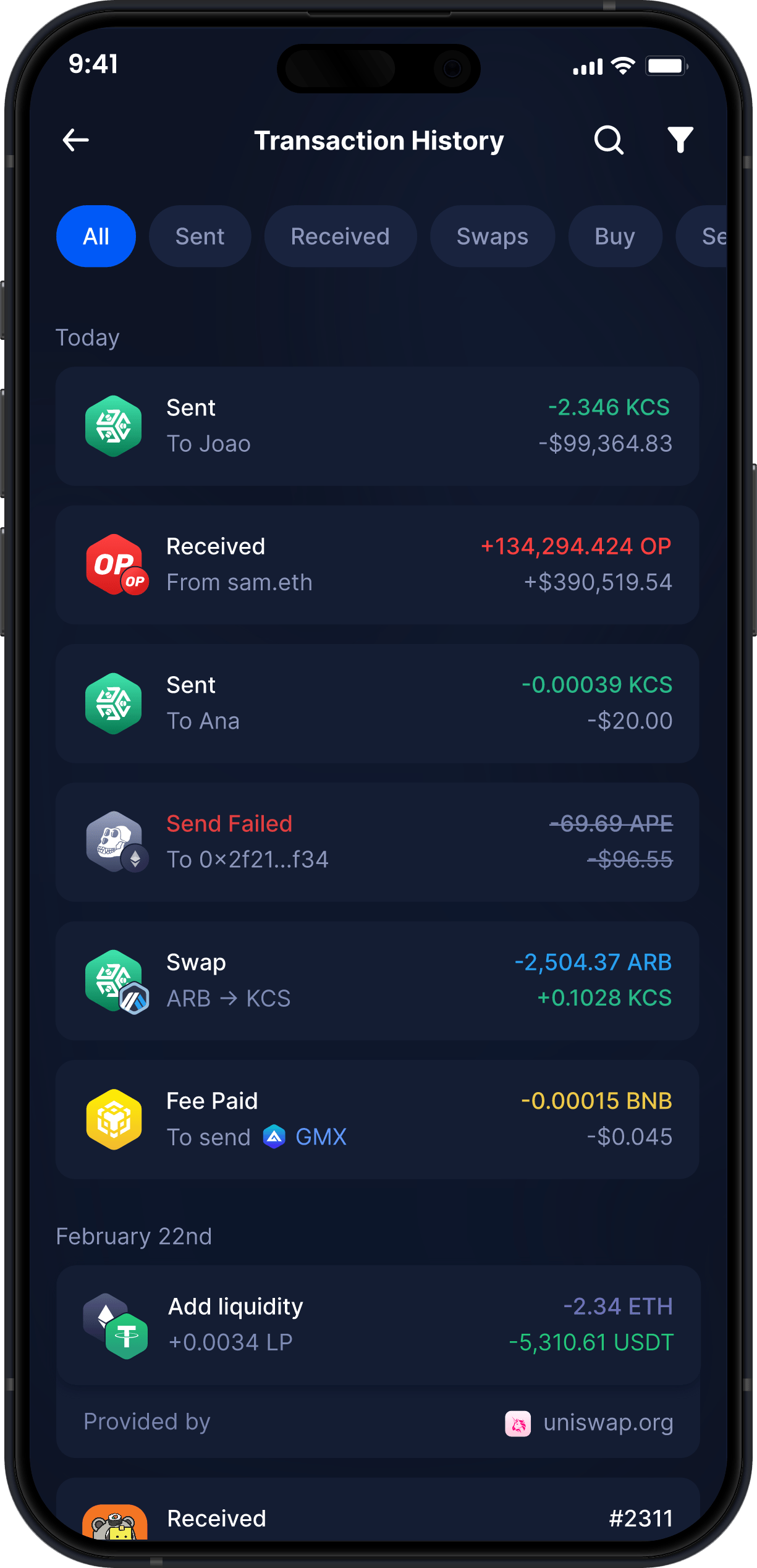 Infinity Mobile KuCoin Tokenウォレット - 完全なKCSトランザクション履歴