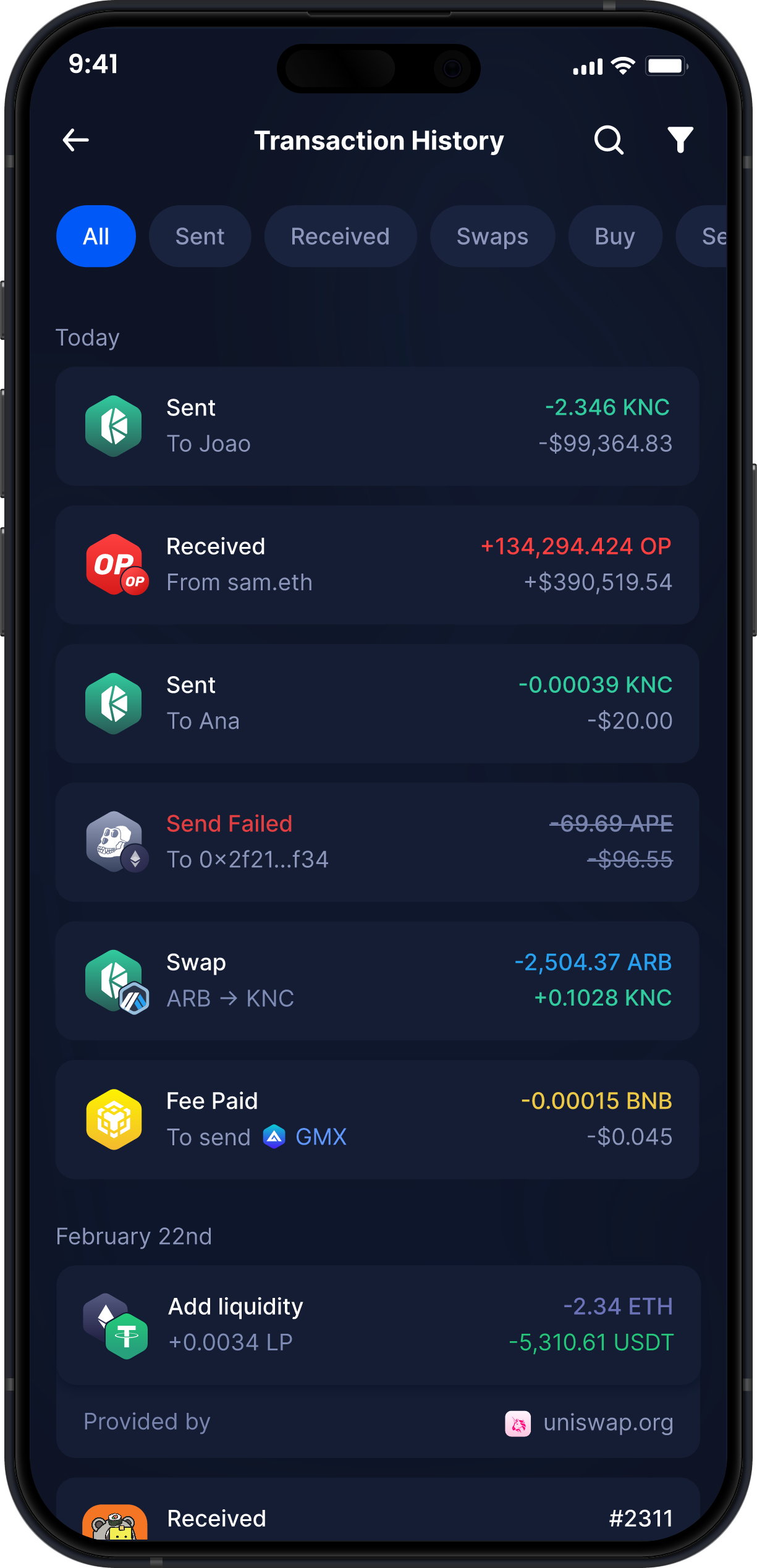 Infinity Mobile Kyber Network Wallet - Complete KNC Transaction History