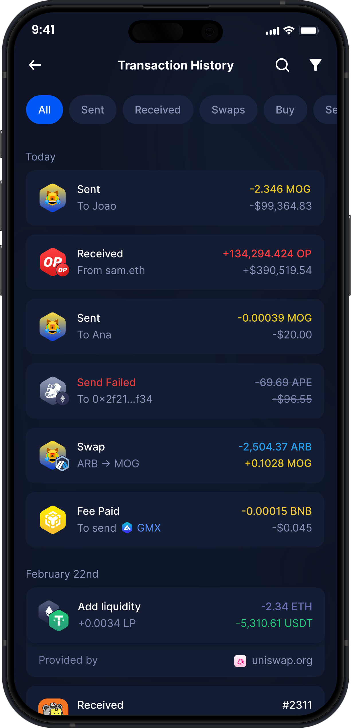 Infinity Mobile Mog Coin Wallet - Complete MOG Transaction History