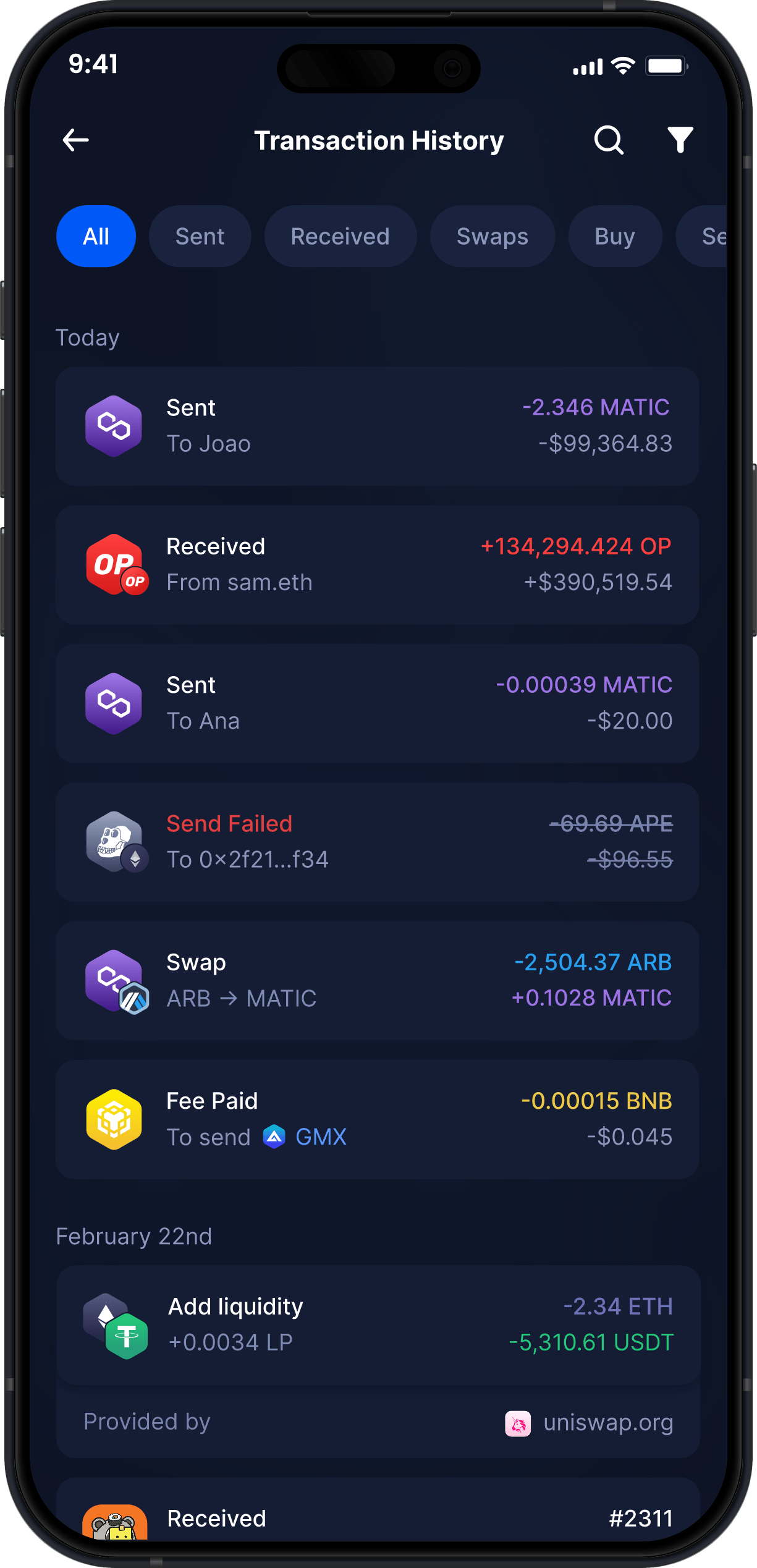Infinity Mobile Polygon Wallet - Complete POL Transaction History
