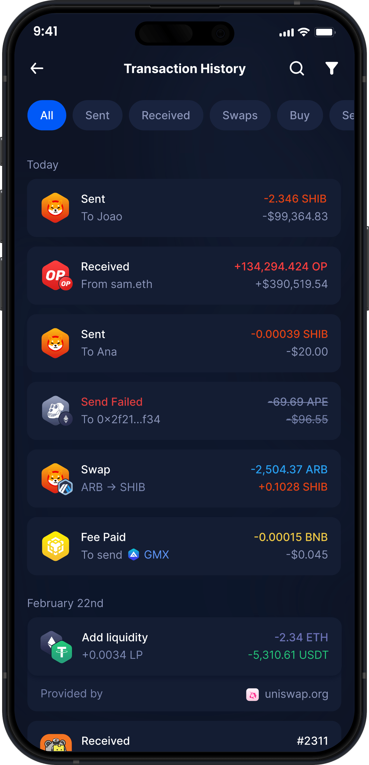 Infinity Mobile Shiba Inu Wallet - Complete SHIB Transaction History