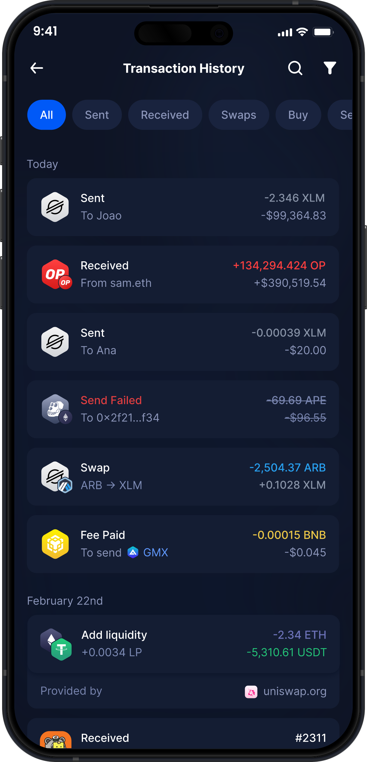 Infinity Mobile Stellar Wallet - Complete XLM Transaction History