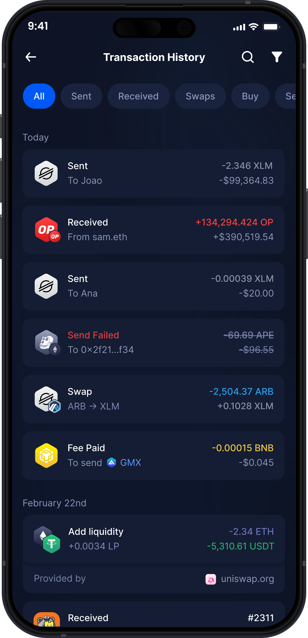 Infinity Mobile Stellar Wallet - Complete XLM Transaction History