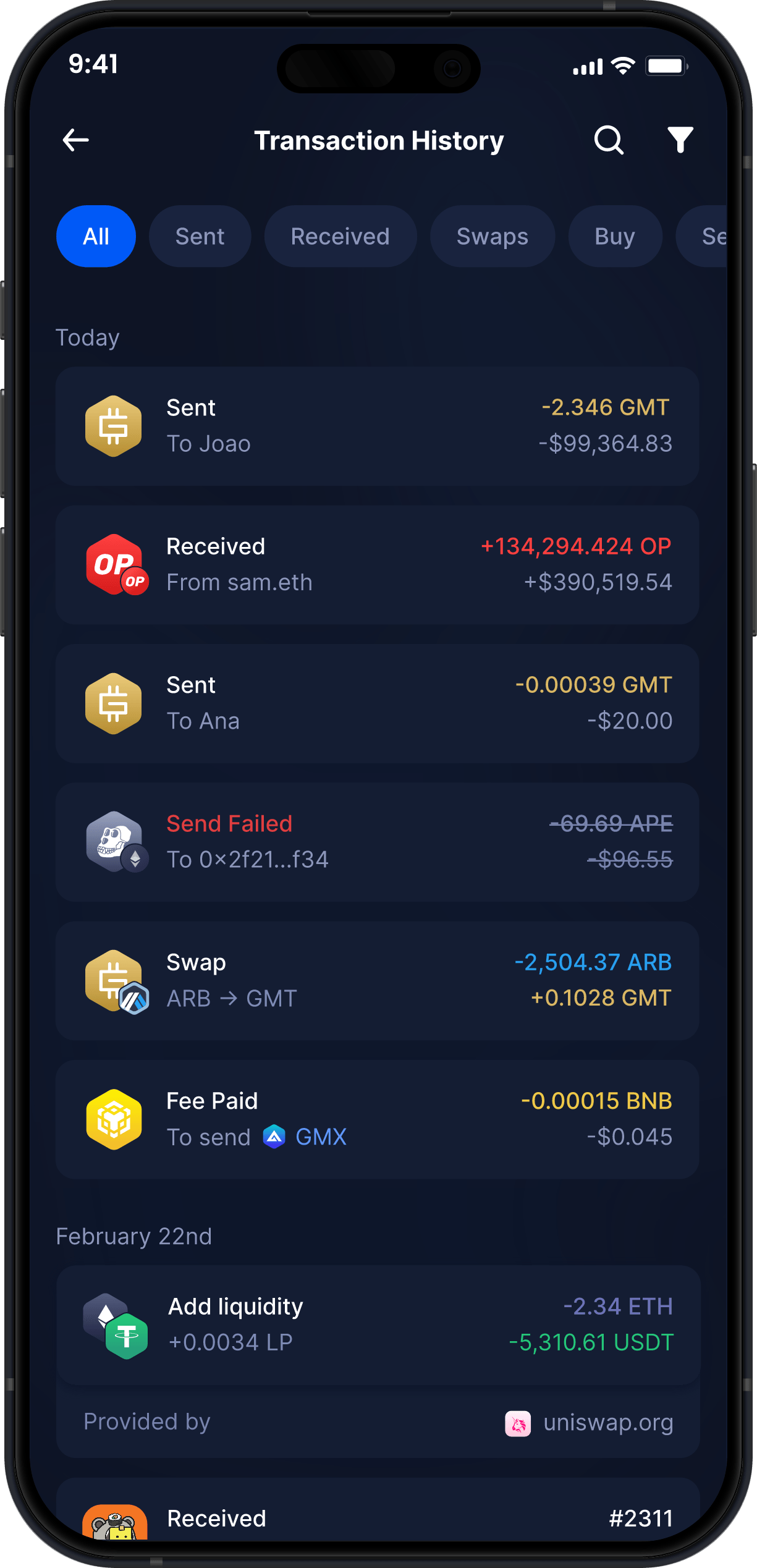 Wallet StepN Móvil de Infinity - Historial Completo de Transacciones de GMT