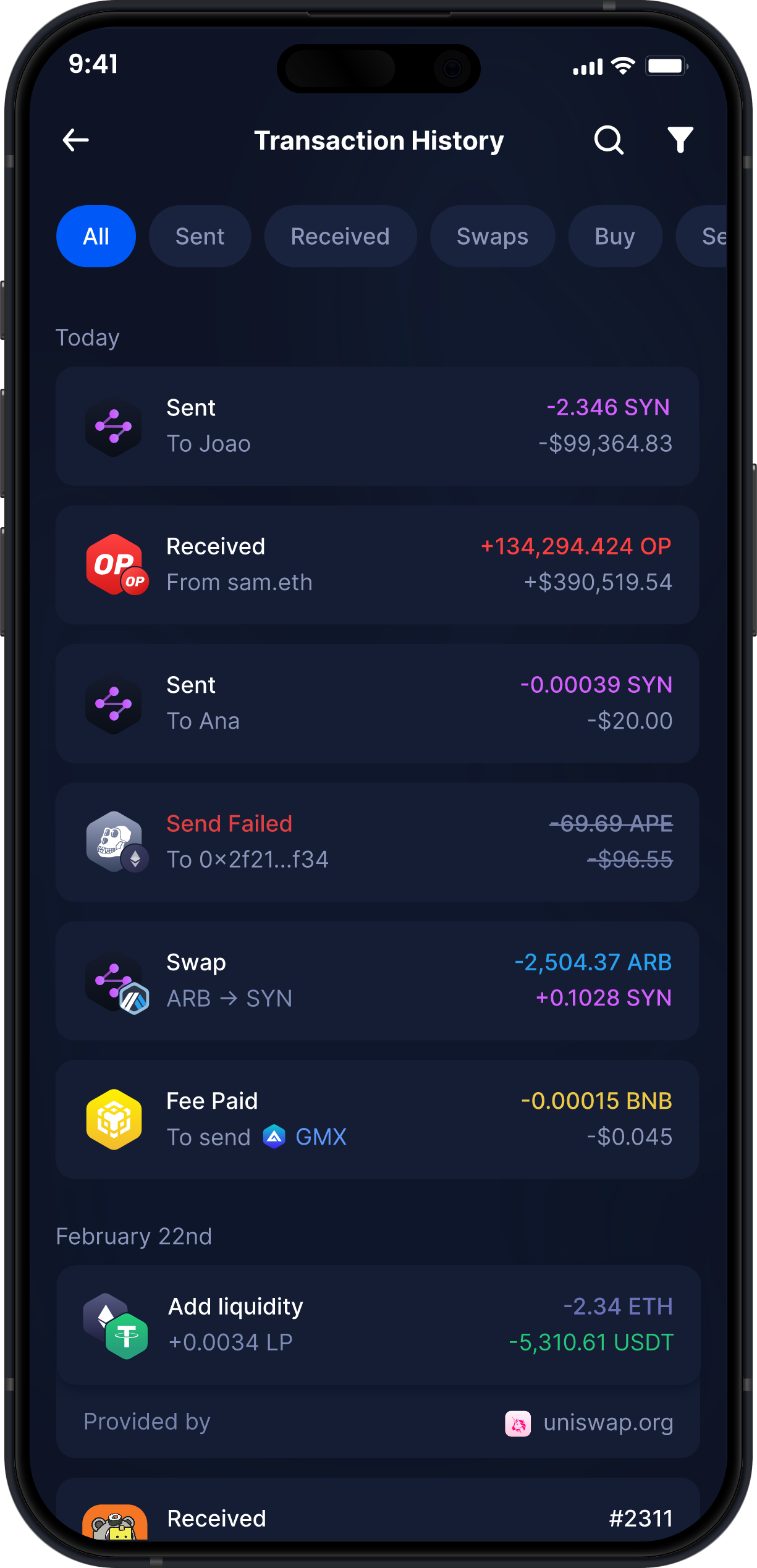 Infinity Mobile Synapse Wallet - Complete SYN Transaction History