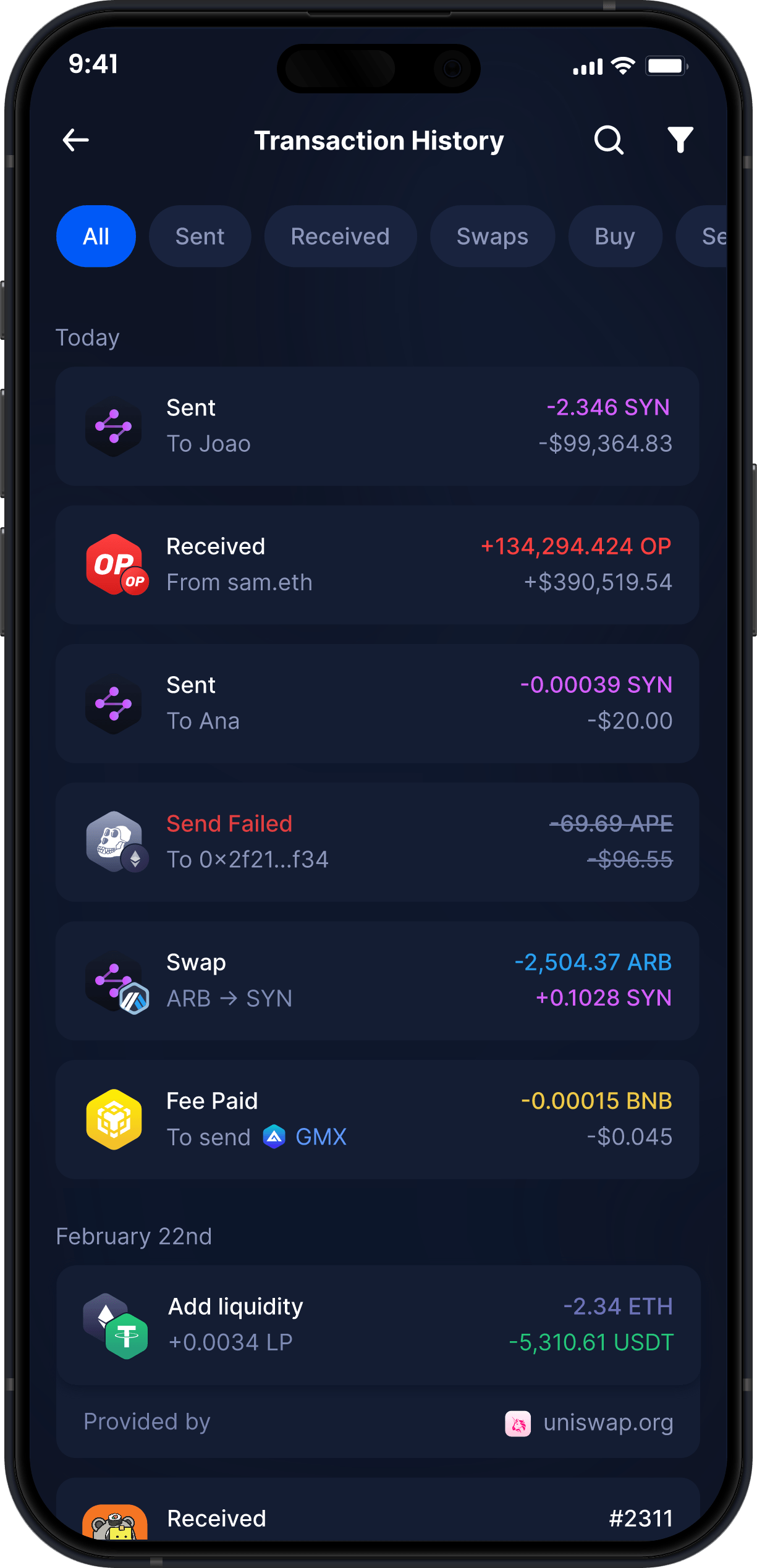 Infinity Mobile Synapse Wallet - Complete SYN Transaction History