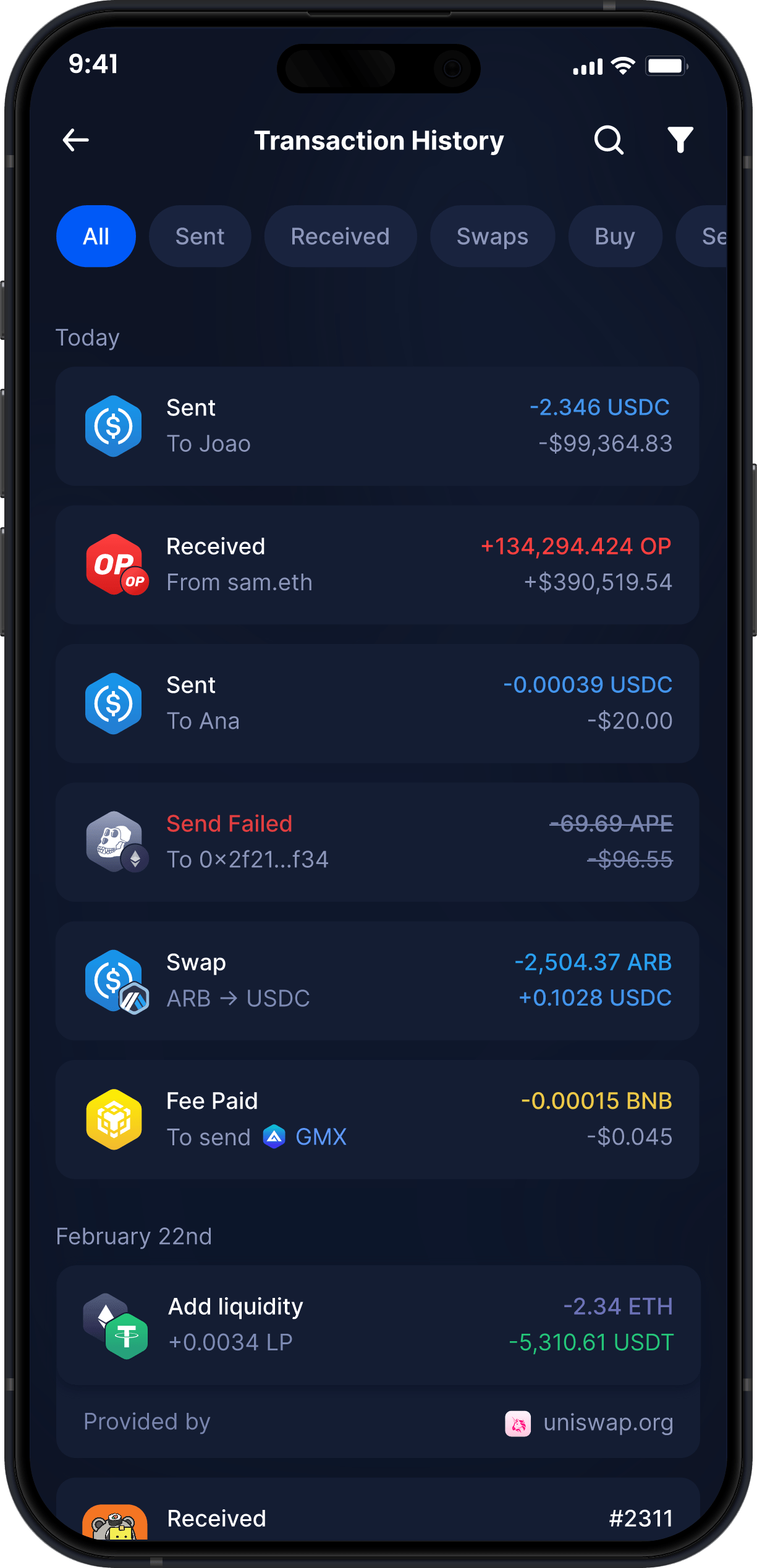 Wallet USD Coin Móvil de Infinity - Historial Completo de Transacciones de USDC