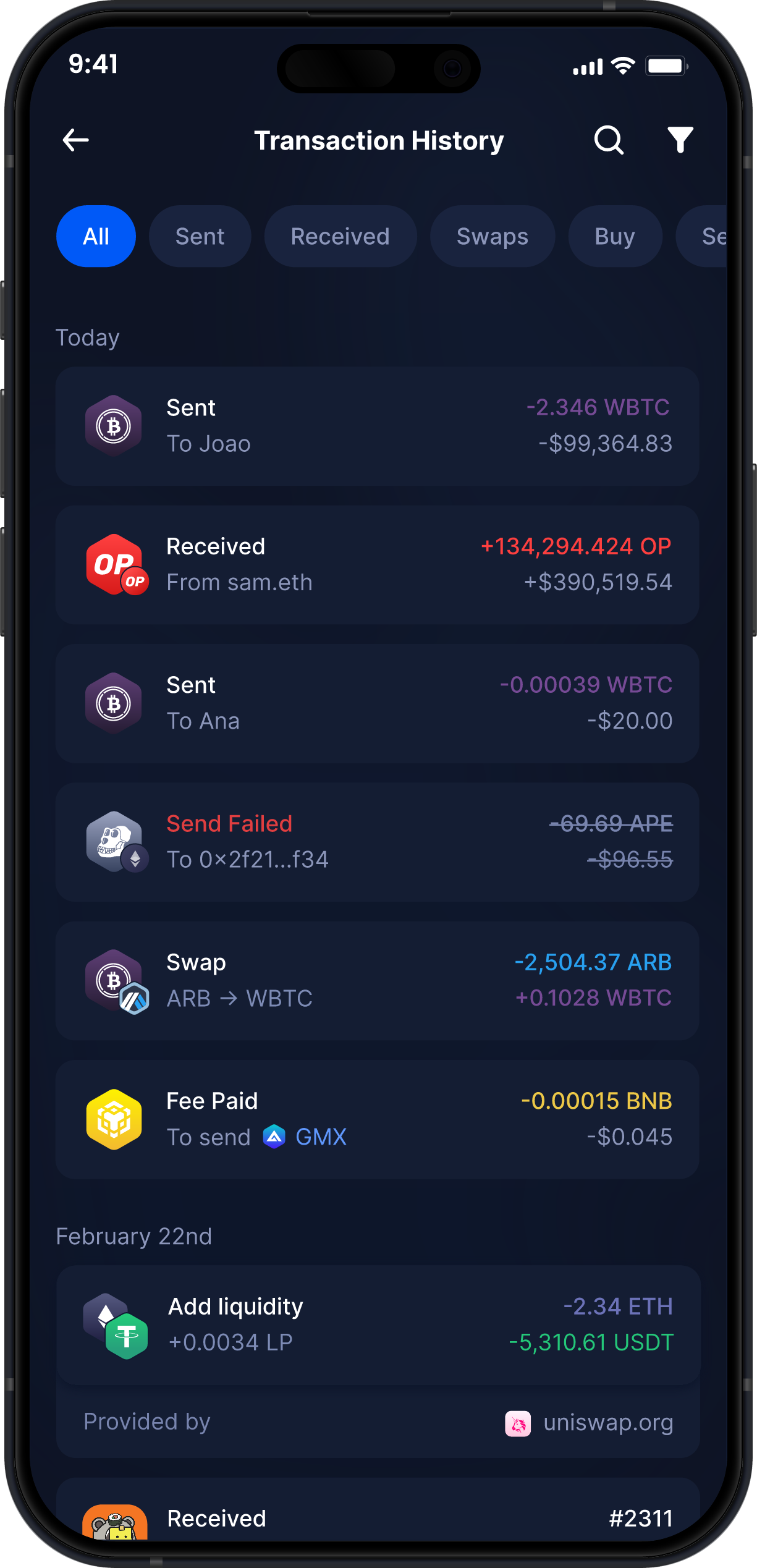 Infinity Mobile Wrapped Bitcoin Wallet - Complete WBTC Transaction History
