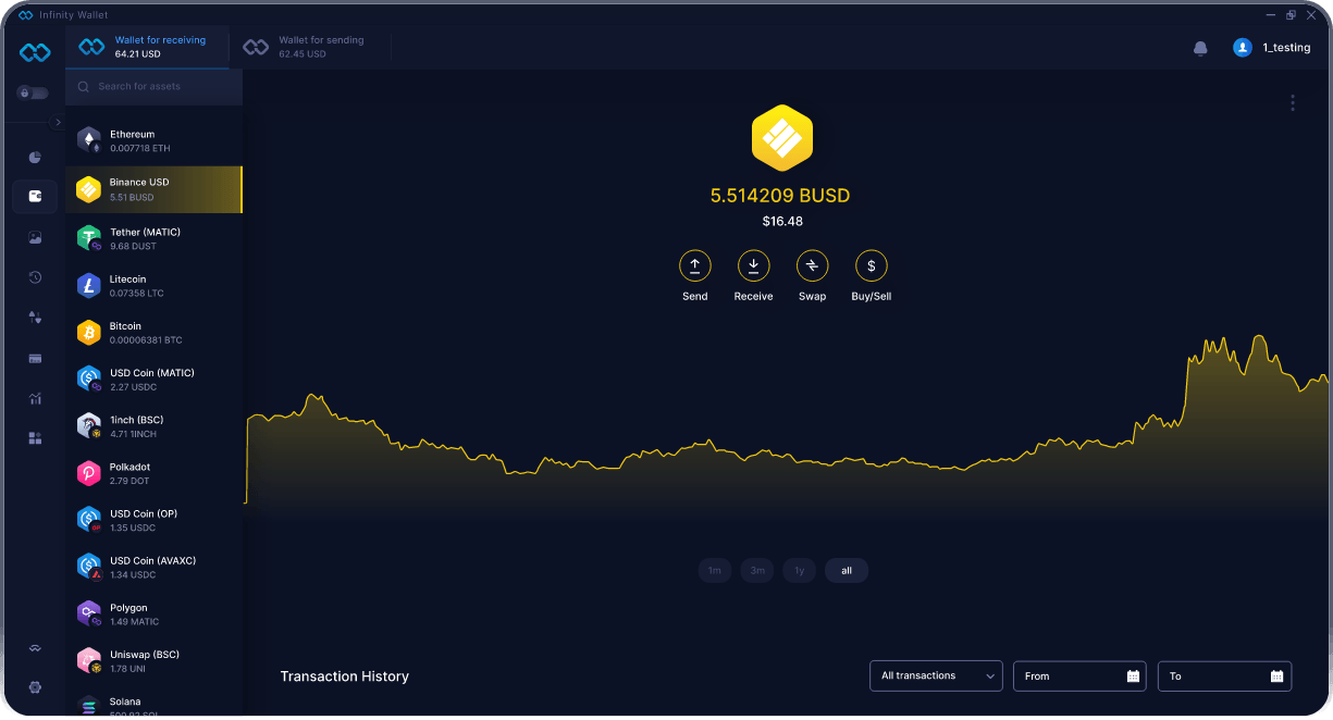 Wallet Binance USD de Escritorio de Infinity - Mejor Wallet BUSD