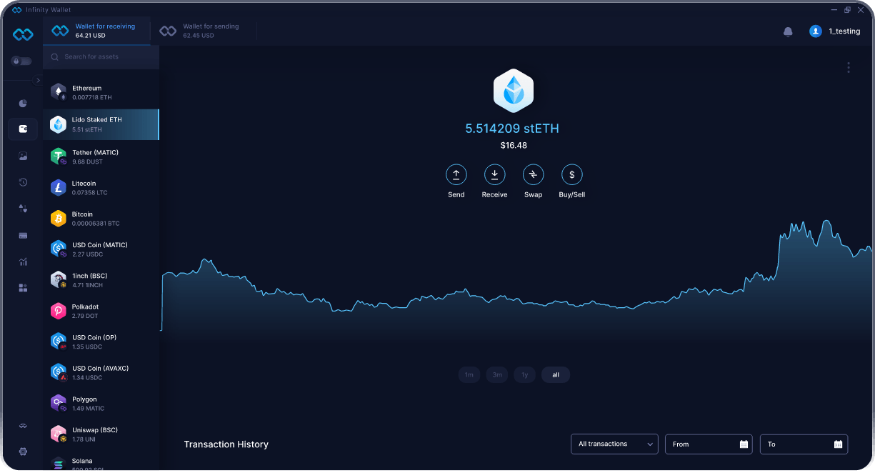 Infinity Desktop Lido Staked ETH Wallet - Bestes stETH Wallet