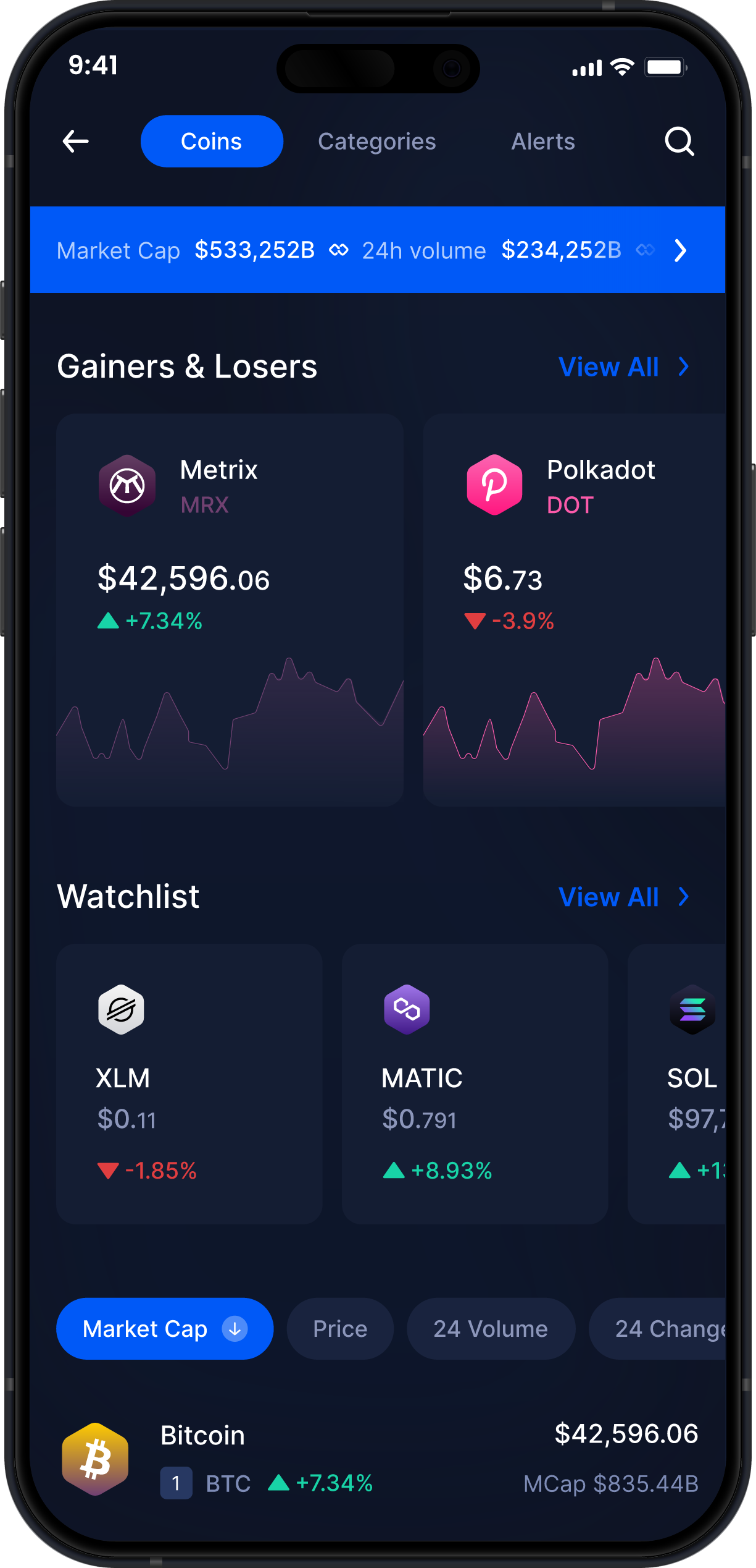 Wallet Metrix Móvil de Infinity - Estadísticas y Rastreador de Mercado de MRX