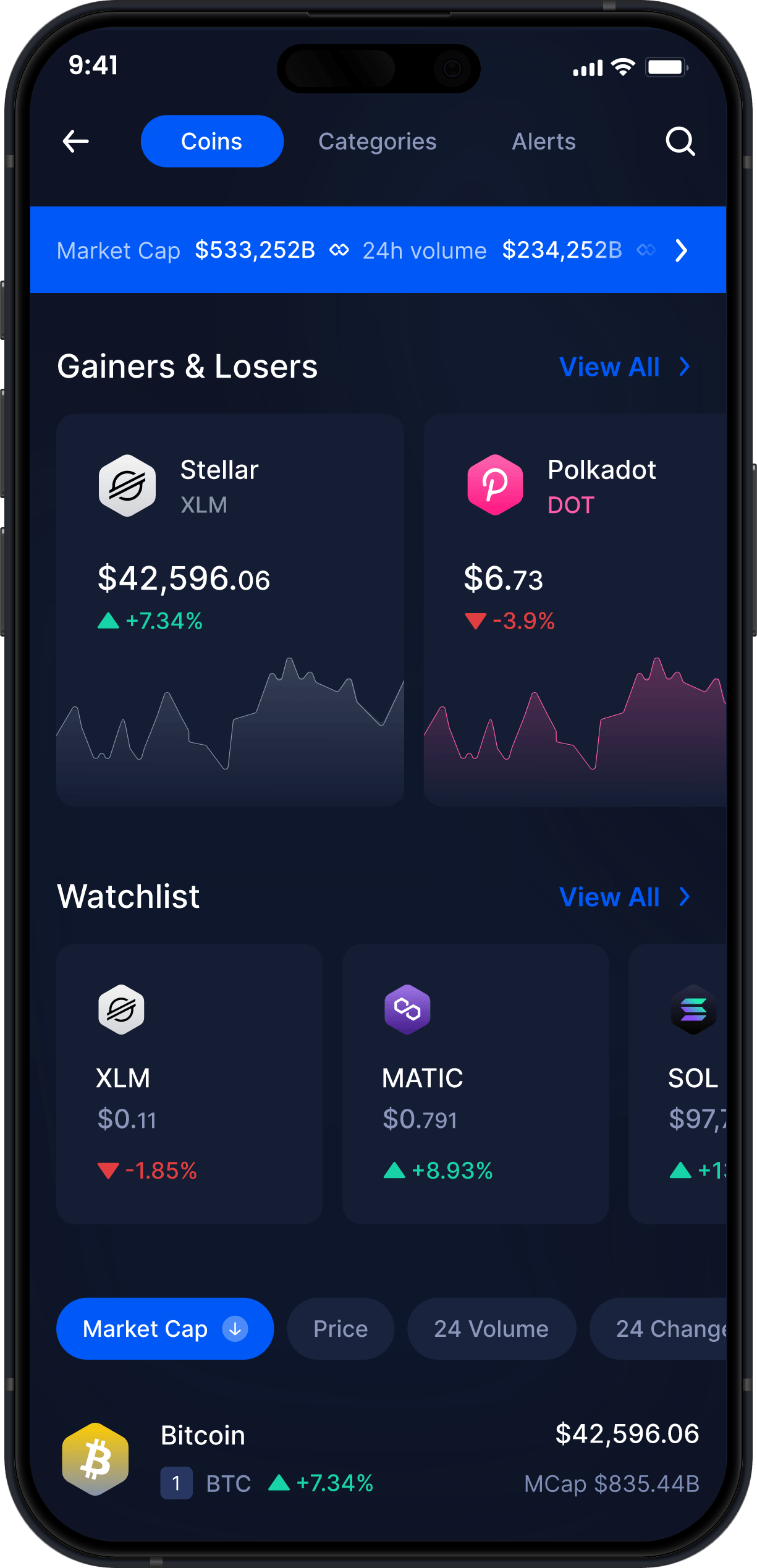 Wallet Stellar Móvil de Infinity - Estadísticas y Rastreador de Mercado de XLM