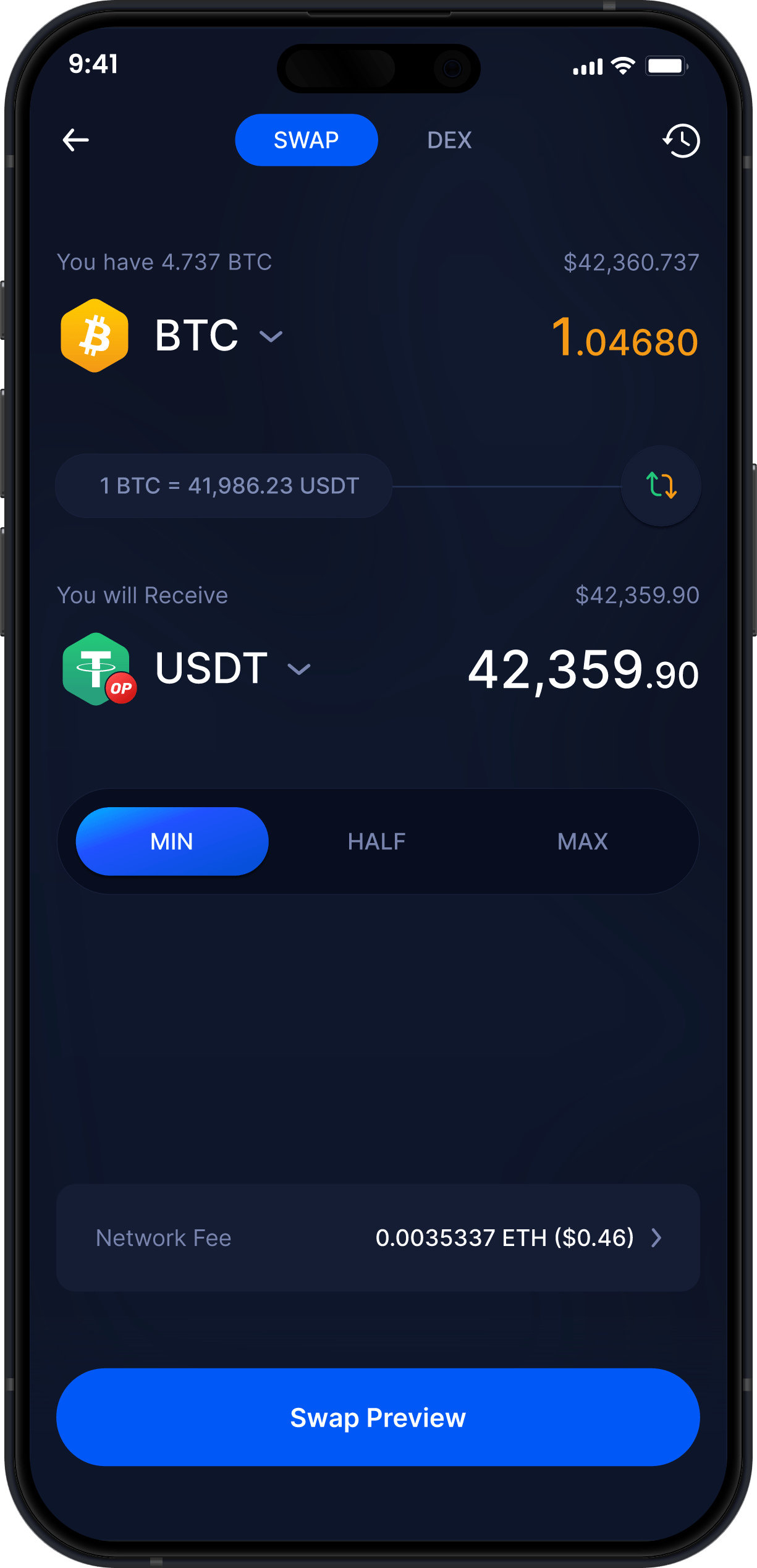 Infinity Móvel Bitcoin Wallet - Trocar BTC