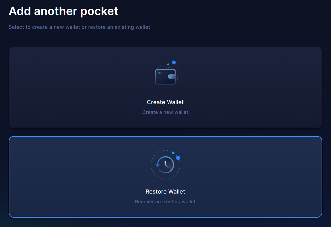 Restore wallet in a new pocket