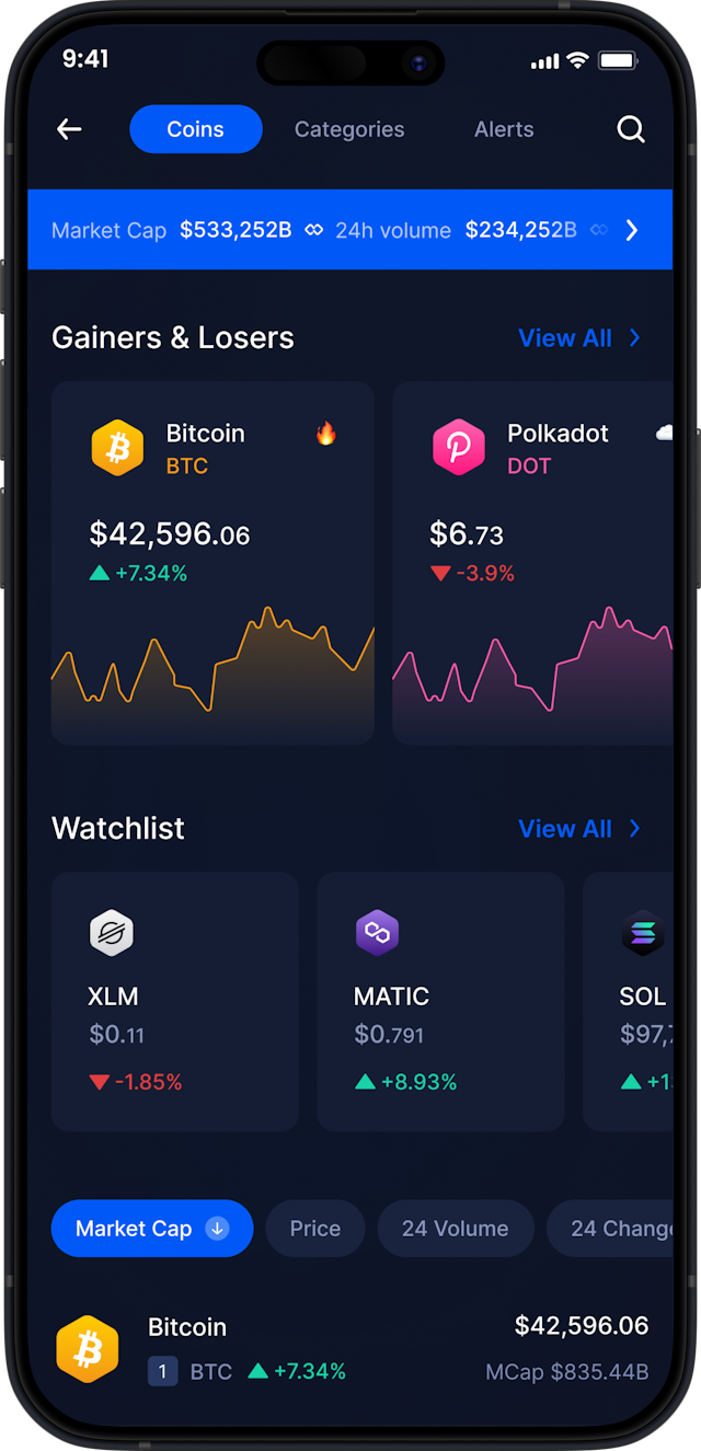 Infinity Mobile Crypto Wallet - Crypto Market Stats & Tracker