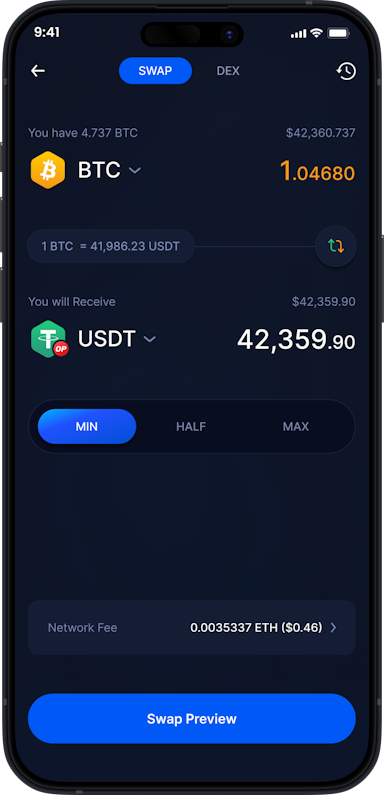 Infinity Wallet Scambio Mobile