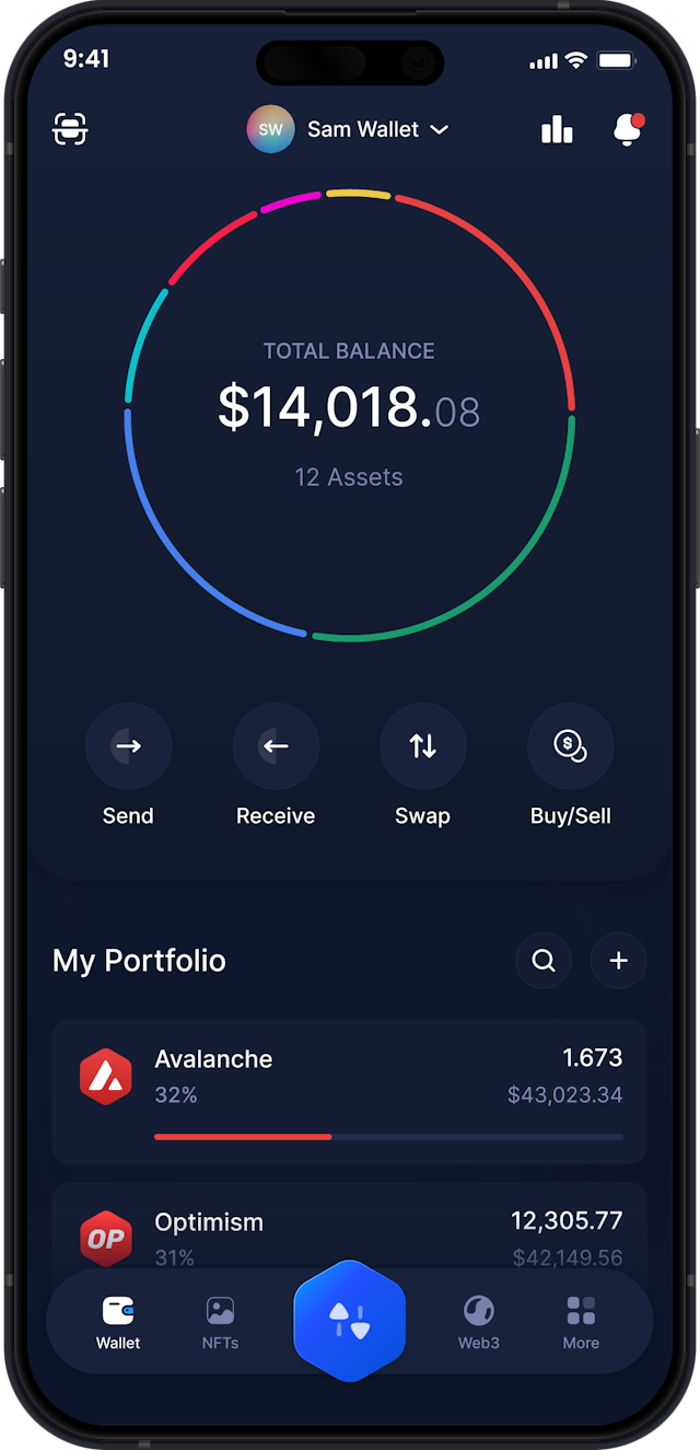 Infinity Mobile Avalanche Wallet - Dashboard AVAX