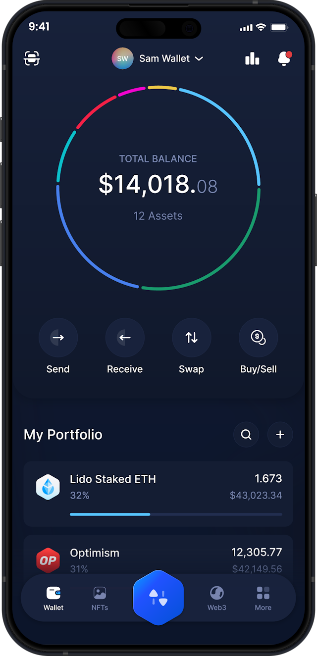 Infinity Mobile Lido Staked ETH Wallet - Dashboard stETH