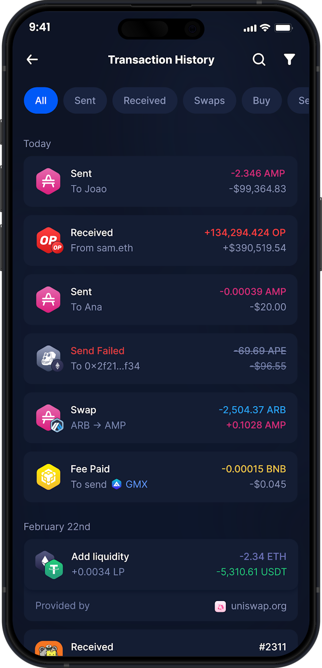 Infinity Mobile Amp Wallet - Complete AMP Transaction History