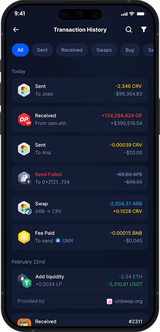 Infinity Mobile Curve DAO Wallet - Complete CRV Transaction History