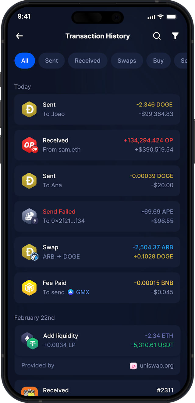 Infinity Mobile Dogecoin Wallet - Complete DOGE Transaction History