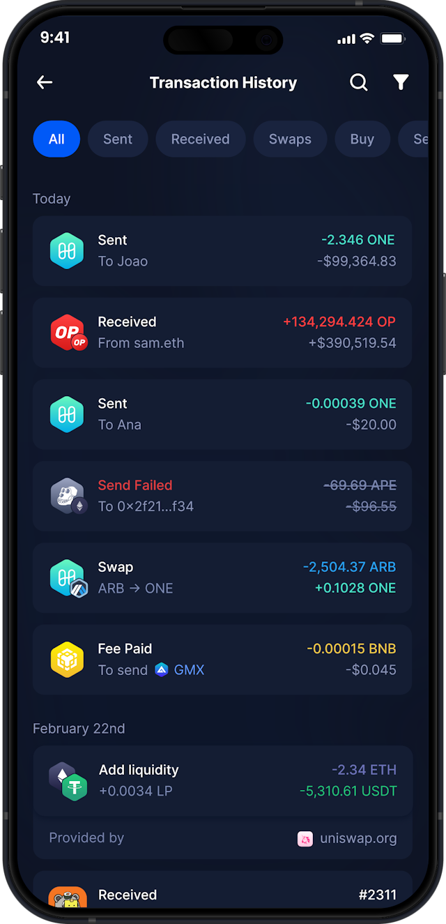 Infinity Mobile Harmony Wallet - Complete ONE Transaction History